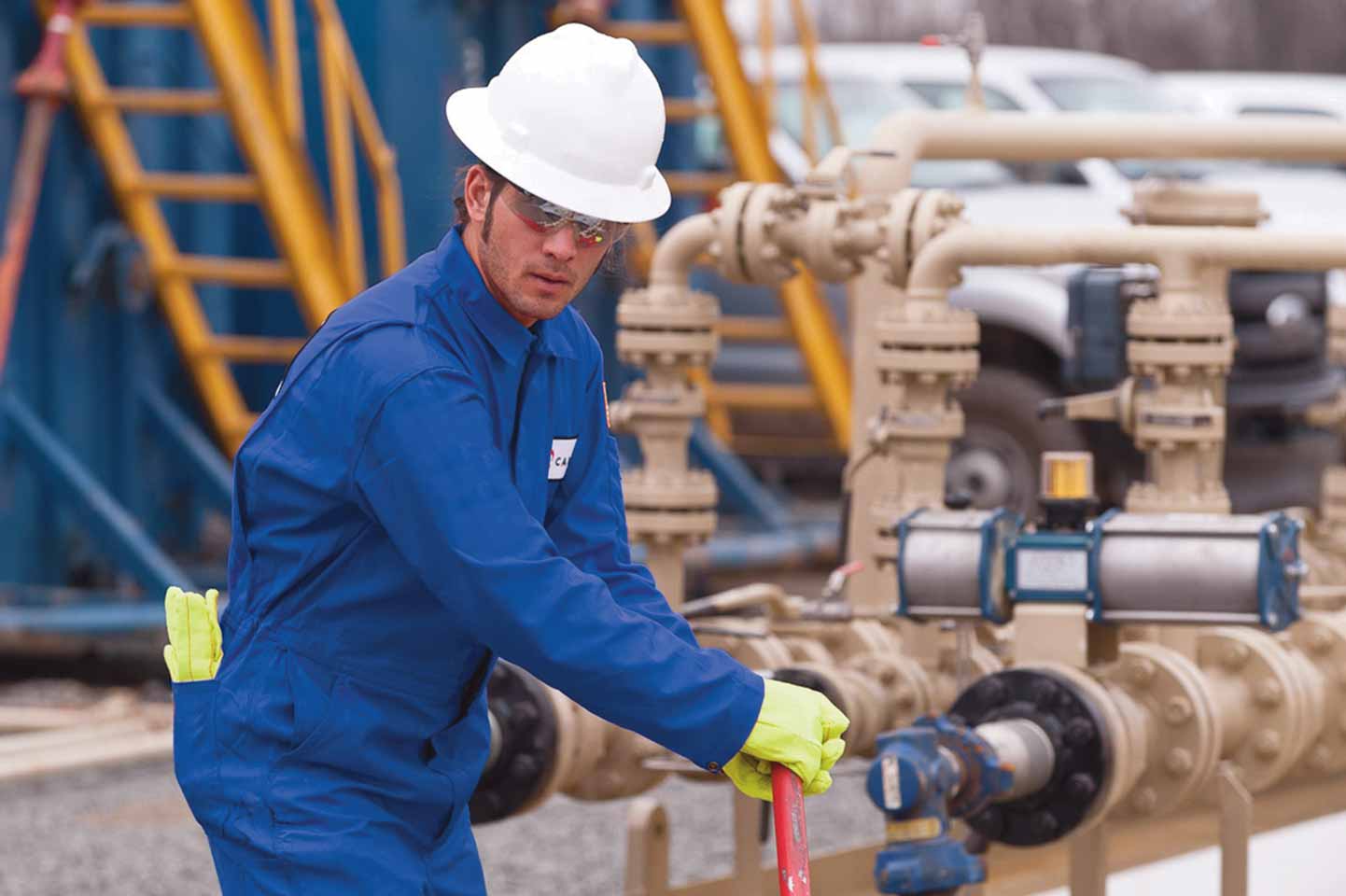 Operator with safety equipment