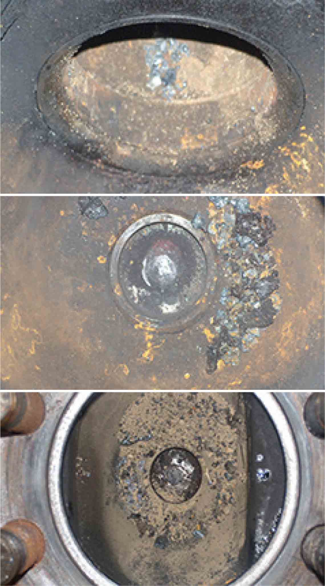 Examples of damage caused by weld slag during construction.