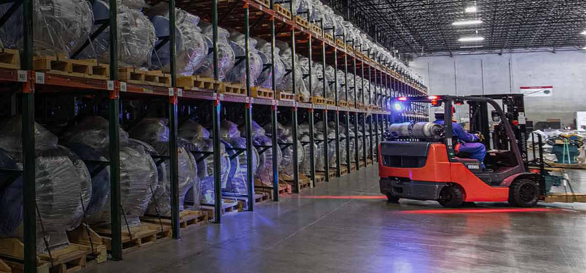 Forklift in a warehouse.