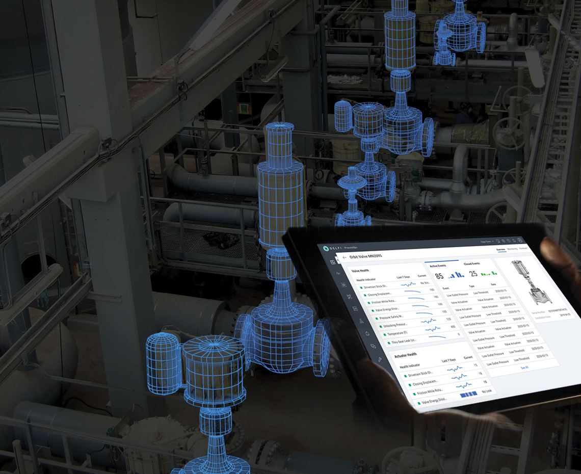 Automated ORBIT valve showing locations of sensors that help determine valve health.