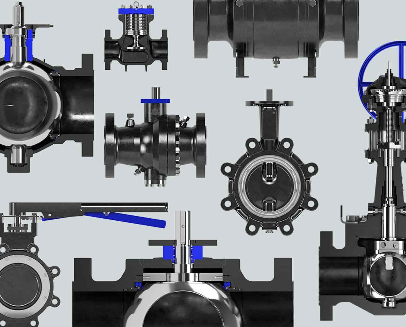 3D image of several valve types.