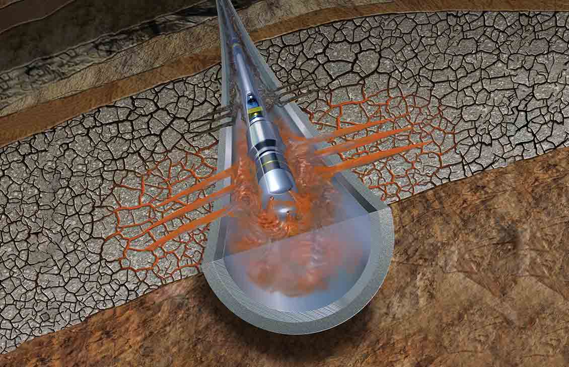 ACTive Matrix illustration showing acid flowing into the formation.