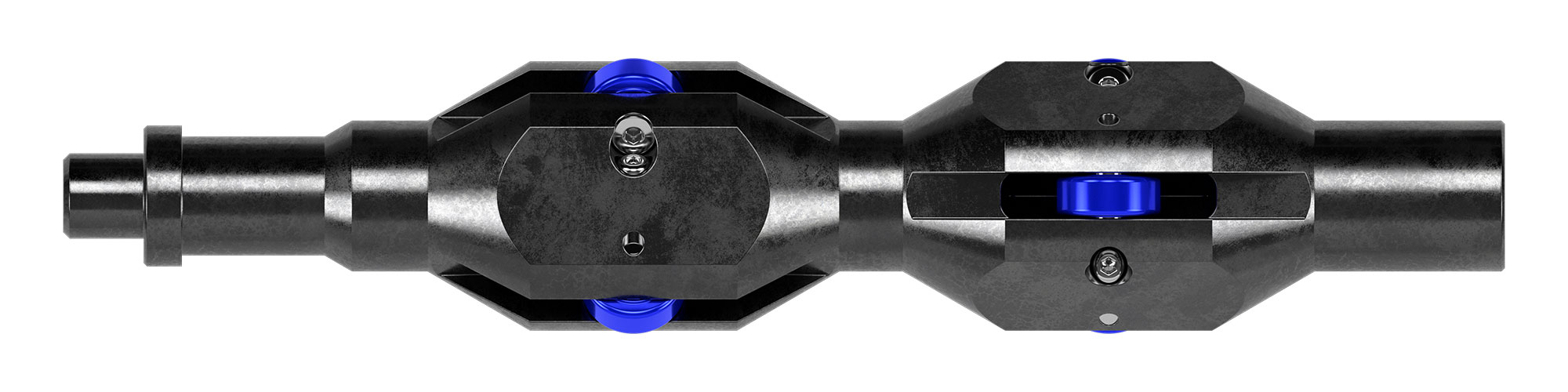 3D illustration of the WellGlide roller-centralizer sub featuring interchangeable rollers.