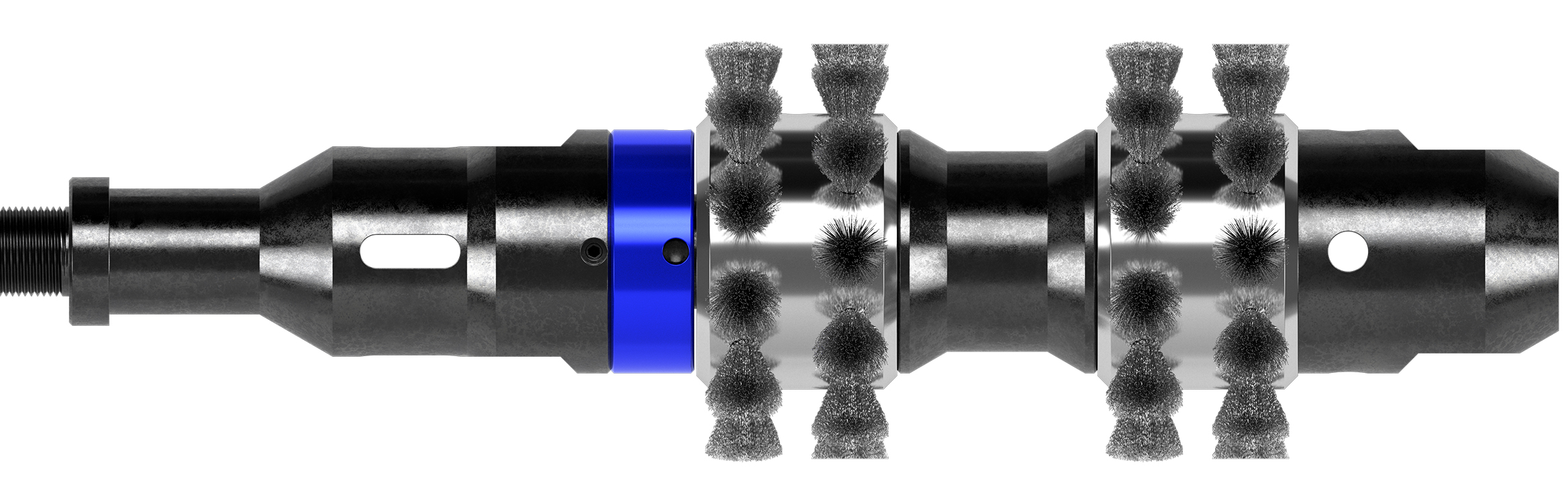 3D illustration of the Peak Family radial brush system slickline intervention tool.