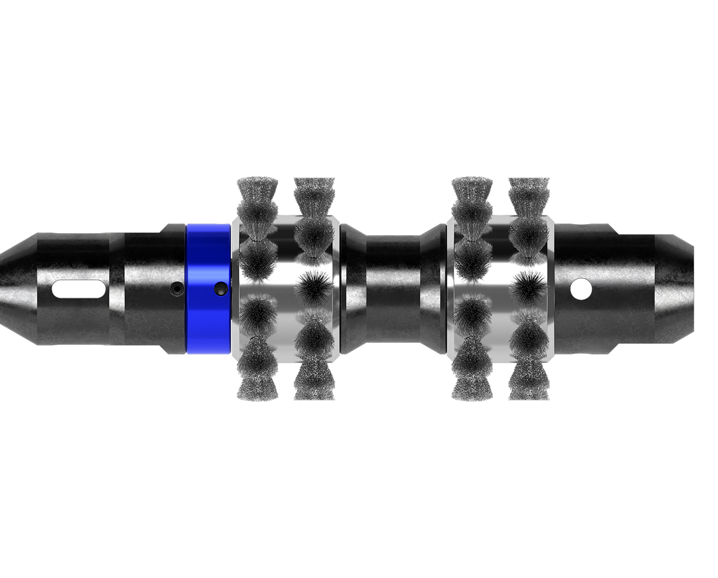 3D illustration of the Peak Family radial brush system slickline intervention tool.